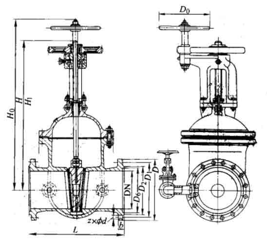 Z441H��Z441Y��PN25��PN100ֱ�X�A���X݆����(d��ng)Шʽ�l�y���νY(ji��)��(g��u)�ߴ�D